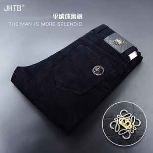 百搭时尚灯芯绒休闲裤男士直筒修身小脚平绒男裤子潮流秋冬款弹力