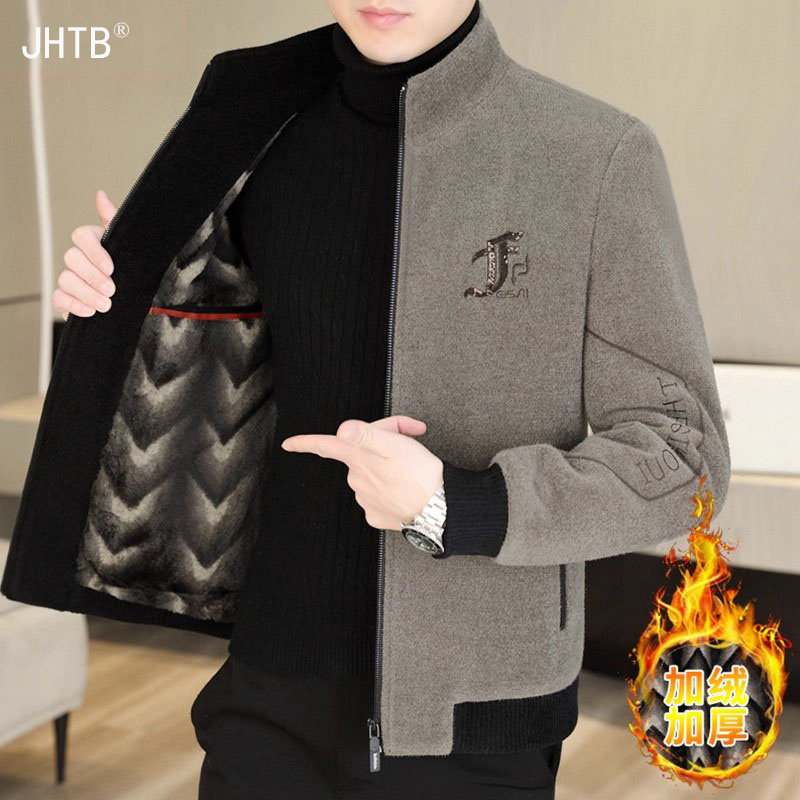 金貂绒外套男拉链冬季新款高端正品加绒加厚保暖大衣立领毛呢夹克