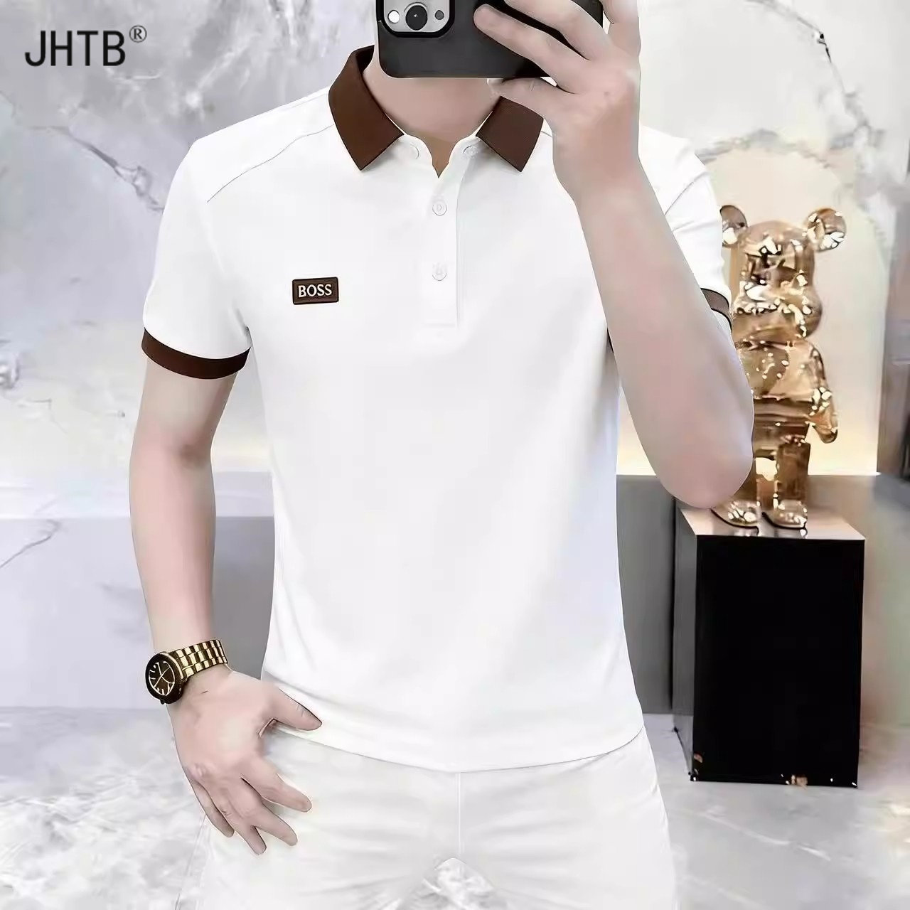 短袖t桖男夏季高档轻奢翻领时尚