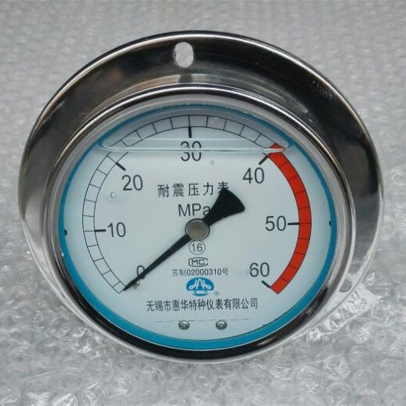 轴向带边耐震压力表 100mm 螺纹m20x1.5 无锡惠华仪表公司 60MPA