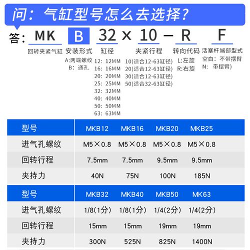 MKB回转夹紧下压转角旋转90度气缸大全QCK16/20/25/32/40/50/63
