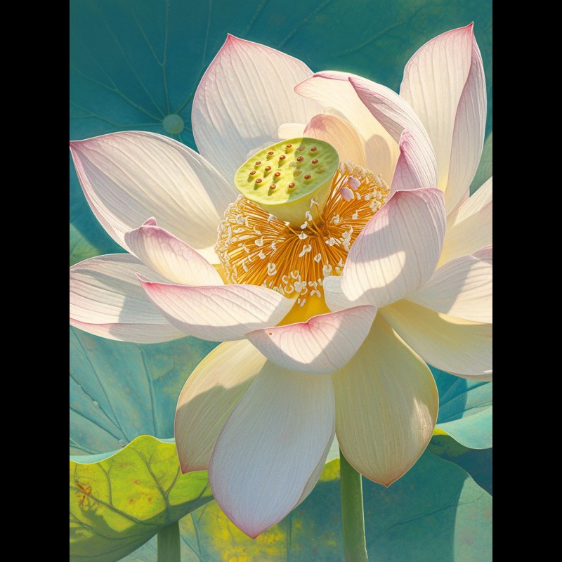 初夏莲花DIY数字油画荷花风景儿童手工填色装饰画丙烯涂色图片