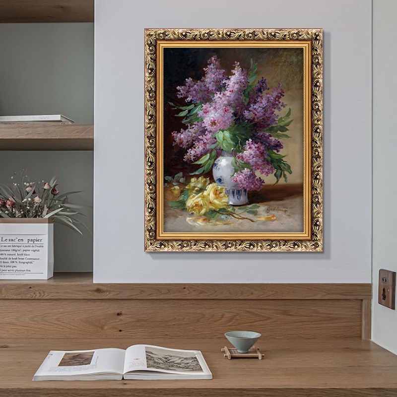 世界名油画欧式餐厅挂画丁香玫瑰青花瓷卉静物玄关装饰画客厅壁画图片