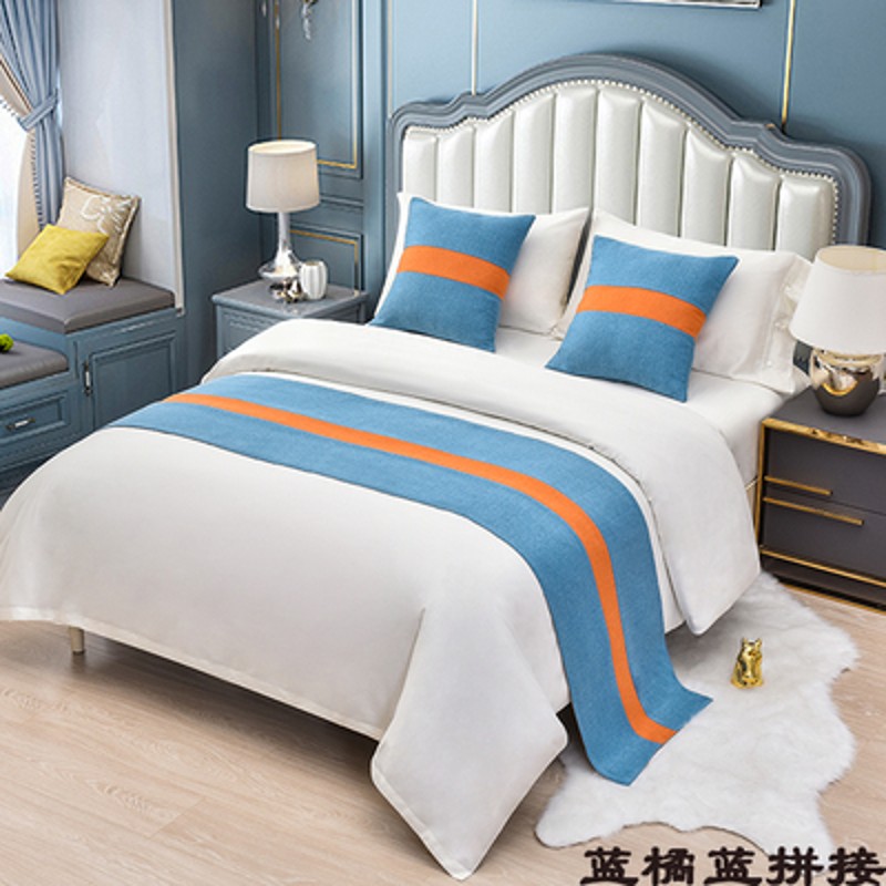 经典拼接简约现代家用结婚卧室宾馆酒店床上床旗床尾巾床尾毯床盖