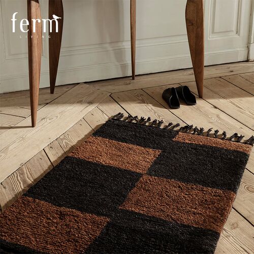 丹麦Ferm Living羊毛地毯客厅沙发茶几毯拼接撞色卧室床边毯地垫