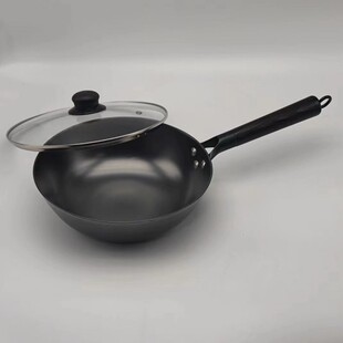 生铁压铸炒锅辅食小铁锅无涂层铸铁炒菜锅平底加厚加深电磁炉通用
