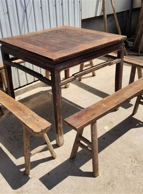 民俗老物件老方桌旧条凳民俗博物馆展览装饰道具摆件复古古典怀旧