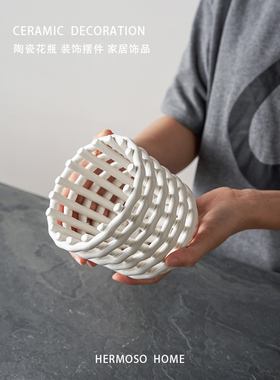 现代艺术创意笔筒摆件陶瓷收纳篮水果篮托盘客厅茶几桌面装饰乔迁