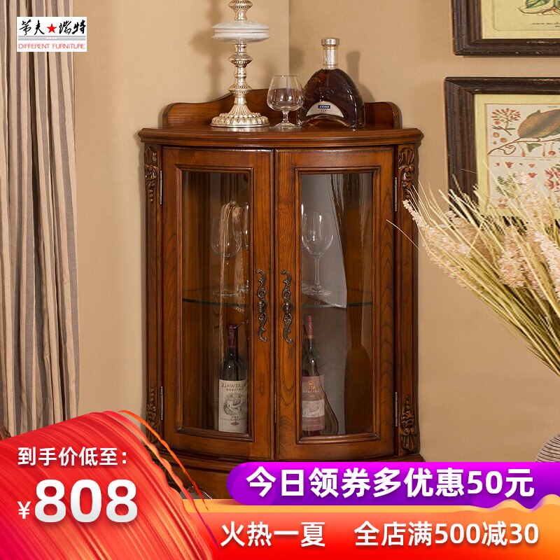 美式实木墙角柜三角柜客厅角落花架E转角架拐角酒柜储物柜欧式边