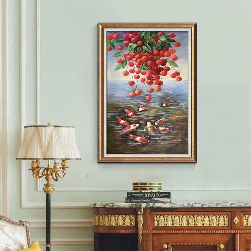 美式餐厅装饰画饭厅餐桌墙面挂画荔枝丰收壁画玄关过道走廊竖版画