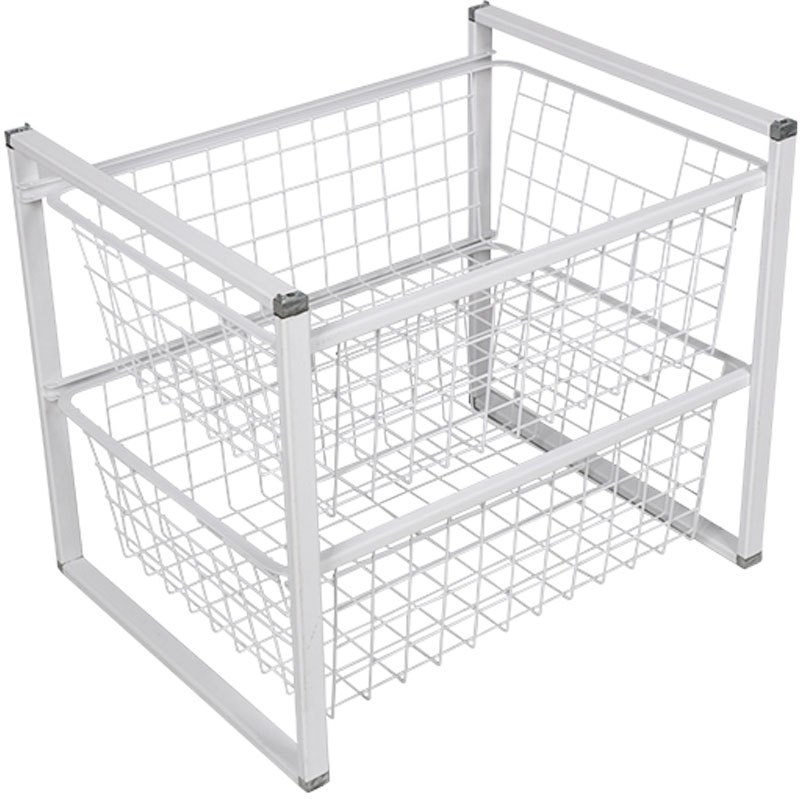 双层金属收纳篮白色收纳整理神器抽拉收纳篮可叠加多功能抽拉抽屉