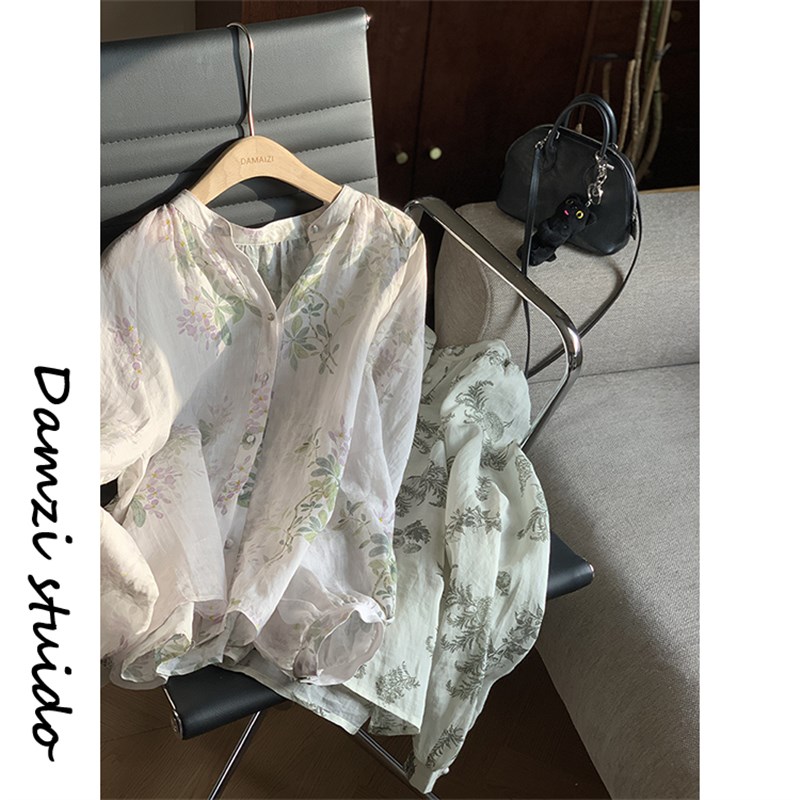 DA麦子2025芍药植物系法式碎花苎麻衬衫女 TMZ5290芍药