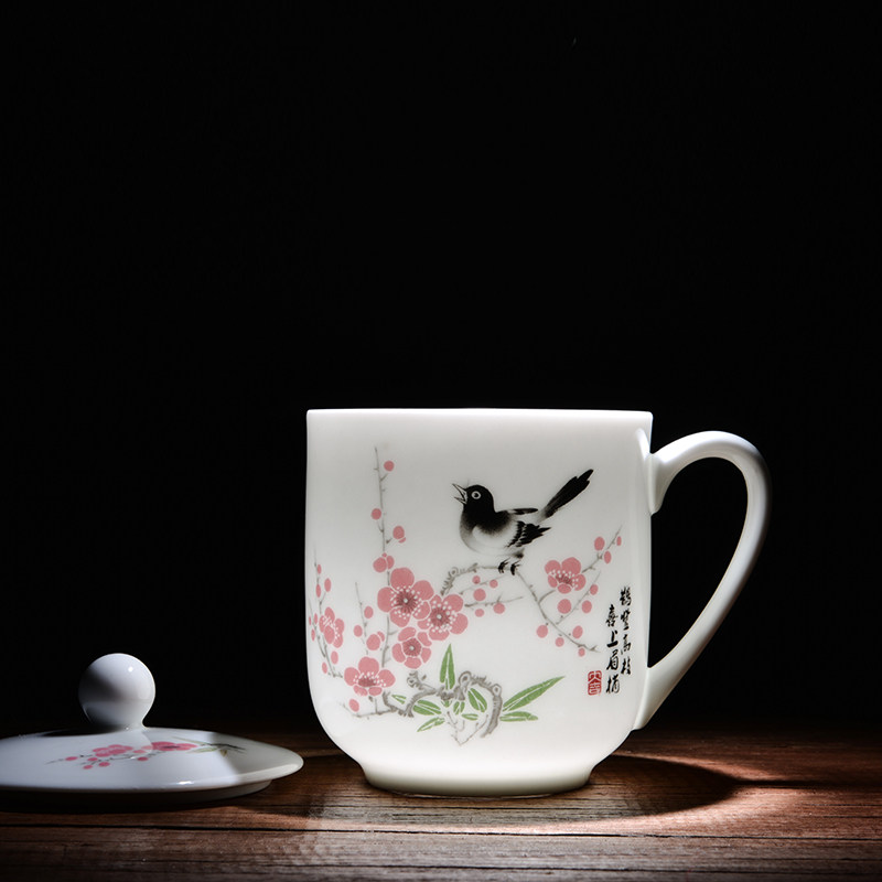 醴陵陶瓷办公室茶杯带盖玉泥水杯泡茶会议杯子陶瓷礼品订制logo
