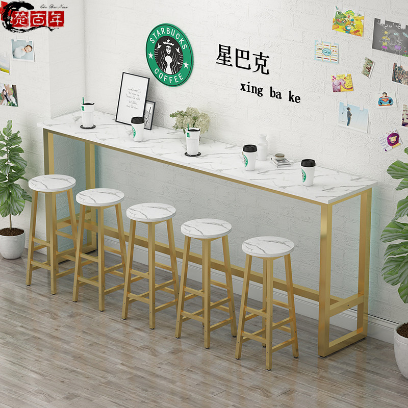靠墙吧台桌家用高桌子简易吧台阳台长条桌奶茶店桌椅组合高脚桌子
