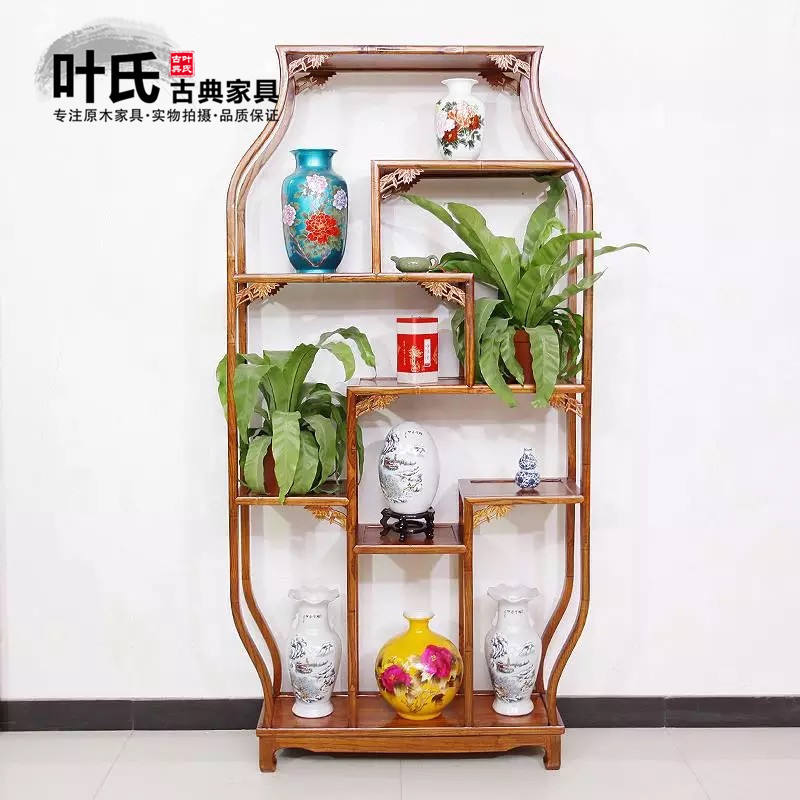 全实木中式南榆木多宝阁隔断明清仿古架大花瓶博古架摆件博物架子
