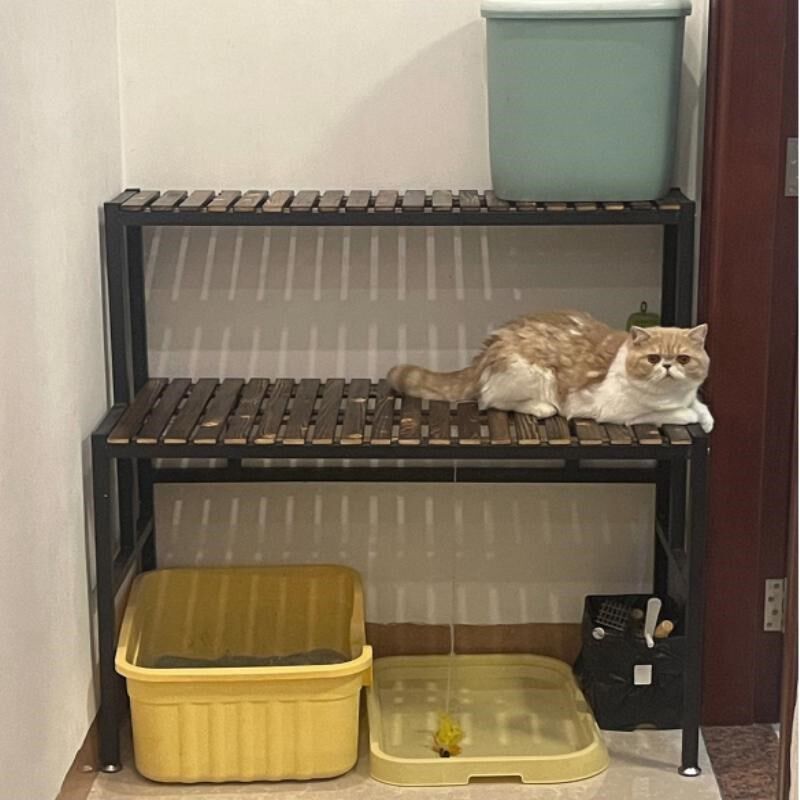 阳台实木阶梯猫爬架大空间猫窝铁艺花架二层多功能宠物用品置物架