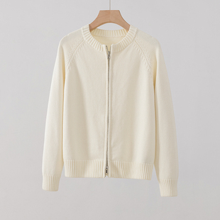 不起球毛衣纯棉质感针织开衫 外套女加厚双拉链毛线衣上衣宽松外穿