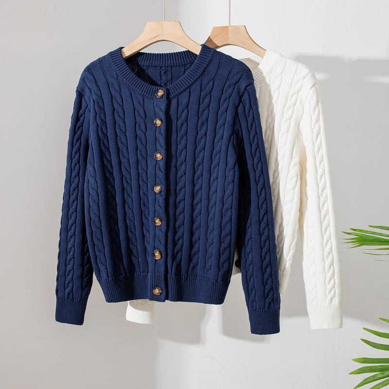 不起球抗静电100%纯棉针织开衫女