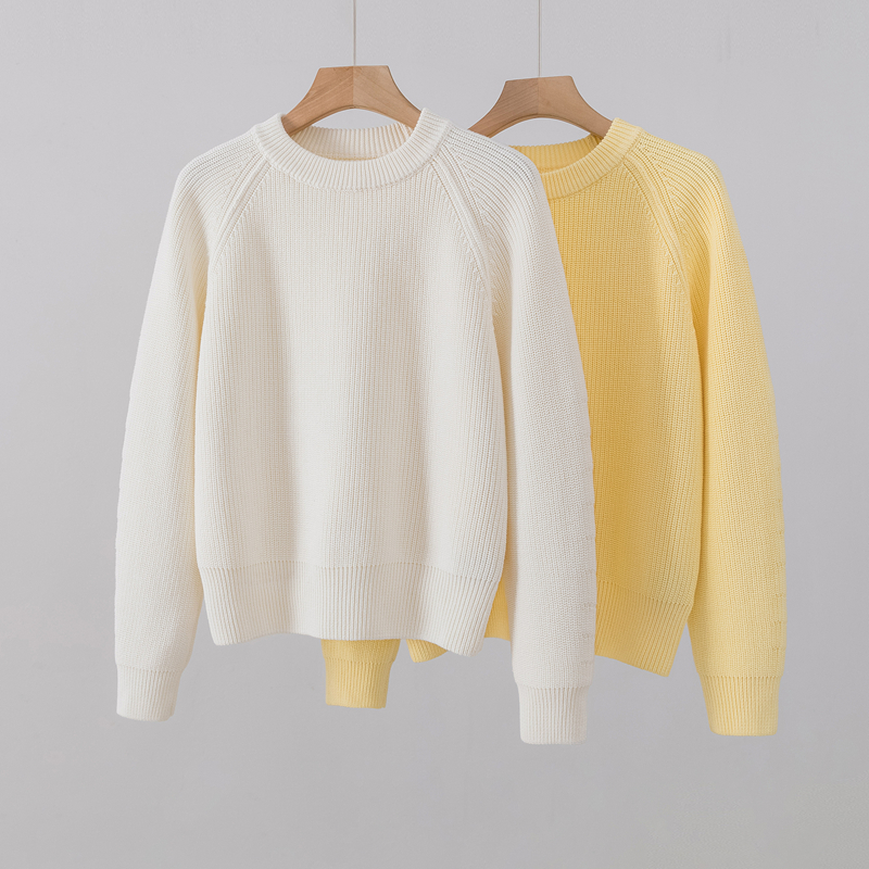 100%纯棉圆领针织衫女毛衣外套