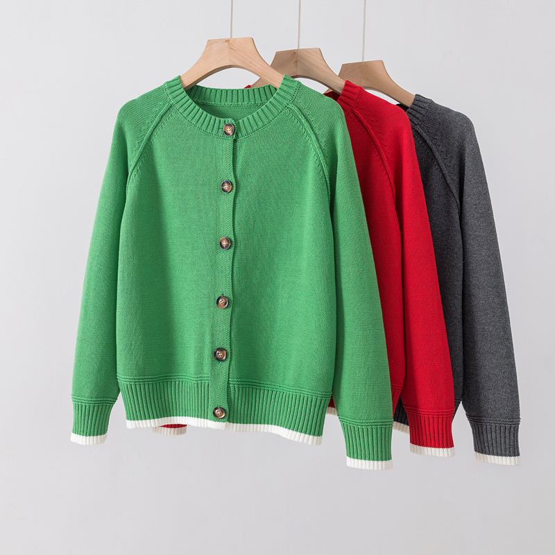 100%纯棉开衫女士圆领毛衣外套