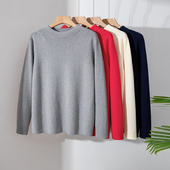 不起球不缩水100%棉圆领针织衫 加厚毛衣宽松打底衫 女秋冬季 中长款