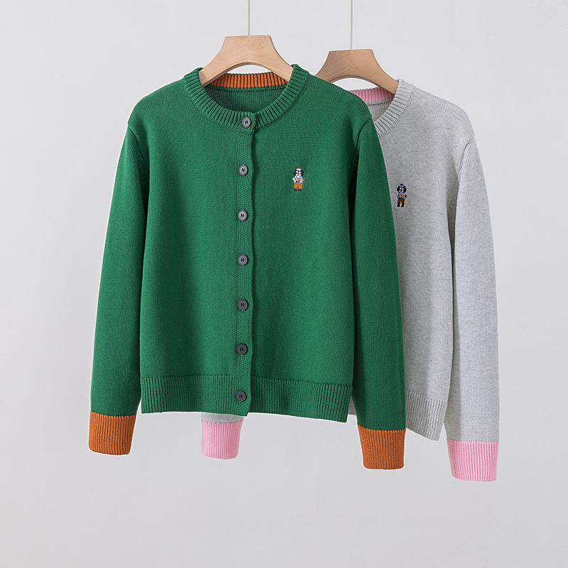 100%纯棉毛衣女圆领开衫不起球