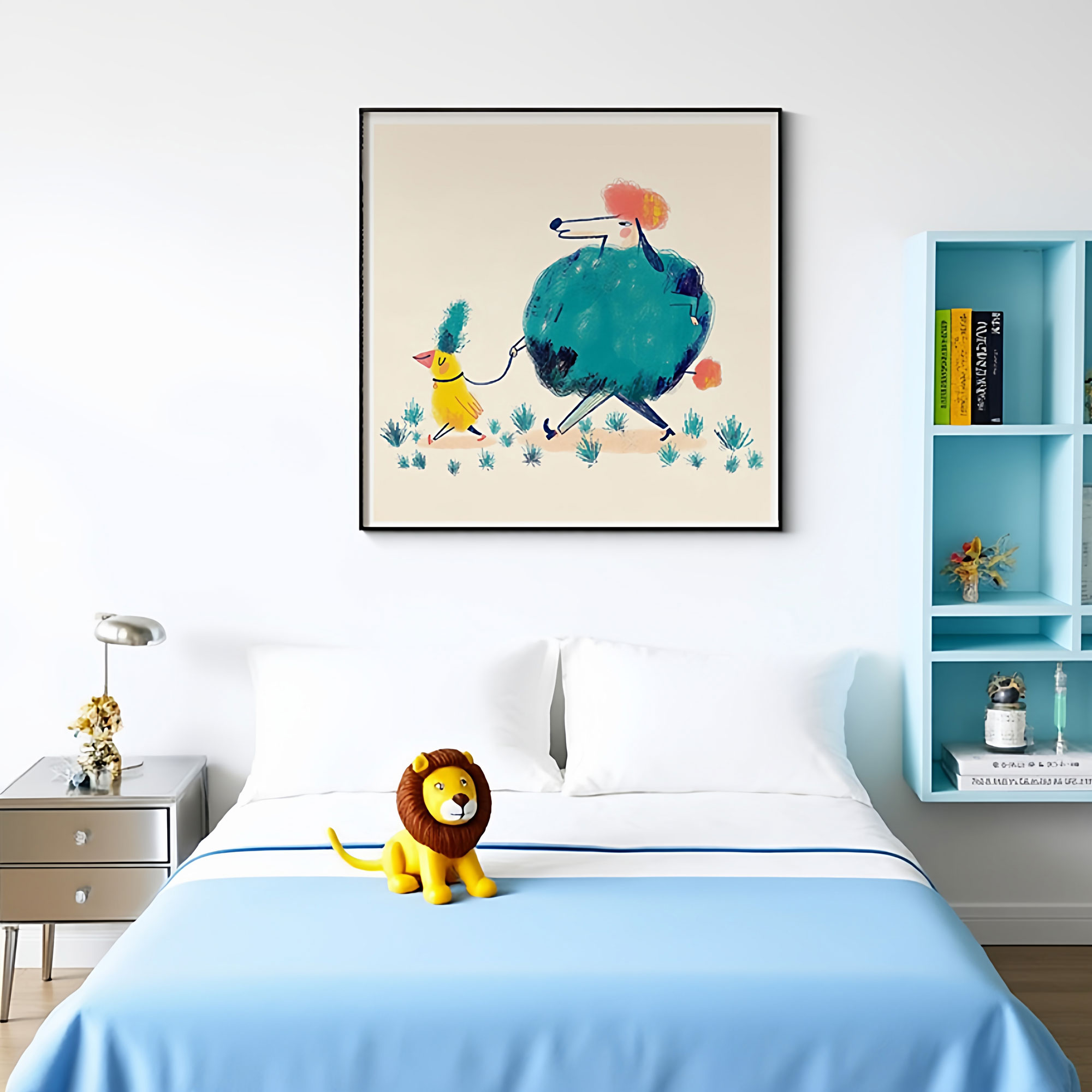 卡通动漫儿童房装饰画现代简约可爱动物卧室床头挂画走廊过道壁画图片