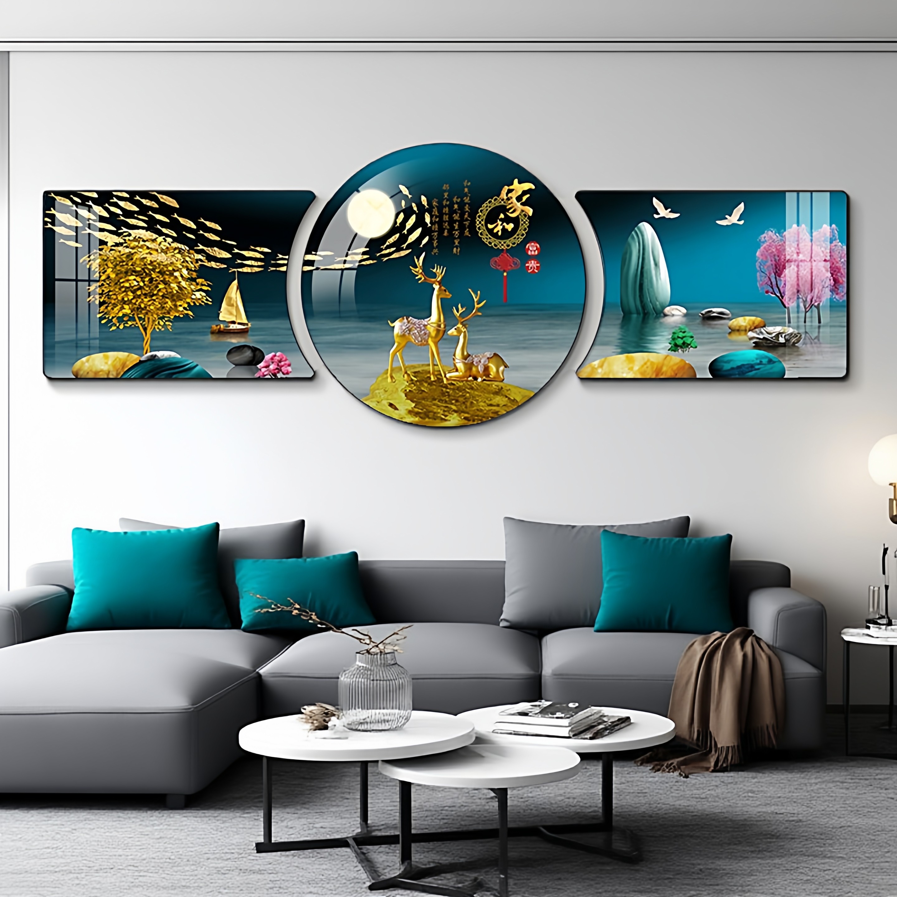 现代轻奢客厅装饰画寓意好沙发背景墙挂画高端大气壁画新款三联画,家居饰品,现代装饰画,淘宝优惠券,粉丝福利购,淘宝优惠卷