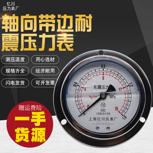 YN100ZT 轴向带边耐震压力表 0-1.6MPA油压液压 上海亿川带安装边