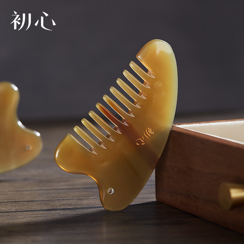 初心牛角梳头部经络梳天然牦牛角头皮按摩梳女刮痧板头疗经络