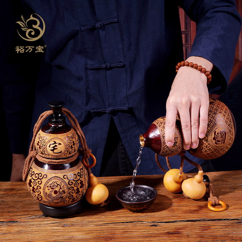 葫芦酒壶雕刻图案天然酒葫芦装酒水杯挂件一斤装小酒葫芦