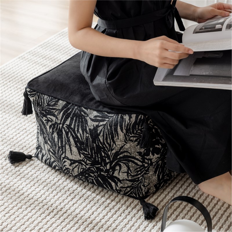 生活之盐松枝叶影雪尼尔坐墩圆形蒲团懒人沙发客厅地毯坐垫凳