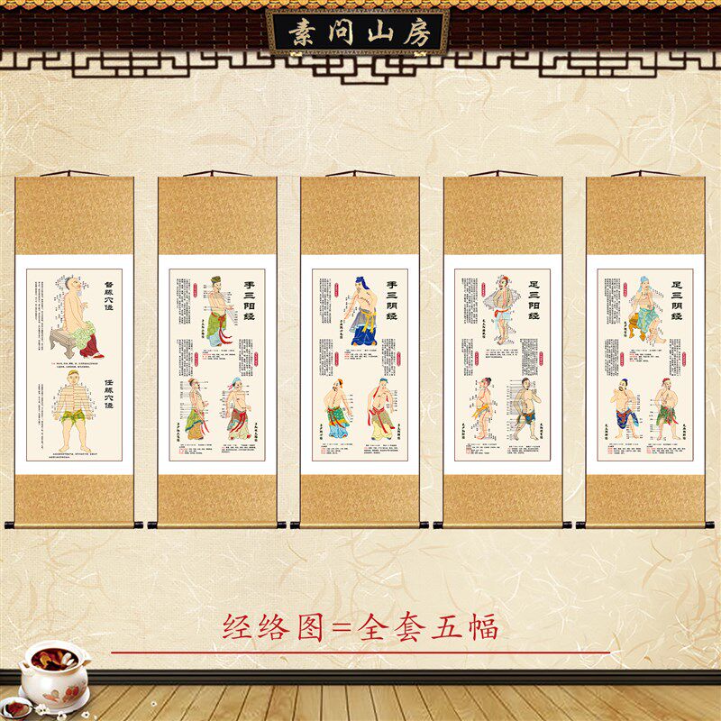 体经络经脉穴位图任脉督脉手阳经足阴经中医养生馆装饰挂画