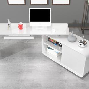 电脑桌台式 家用现代简约旋转转角白色烤漆书桌书架书柜办公桌组合