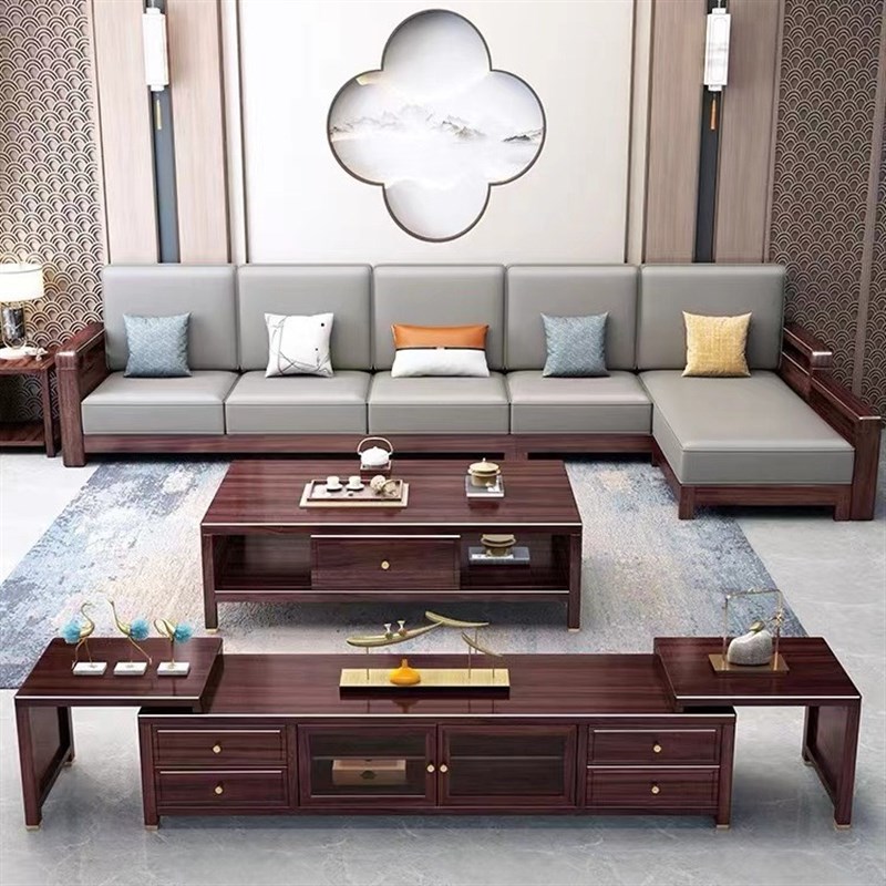 新中式乌金木实木沙发大小户型组合现代简约冬夏两用储物客厅家具
