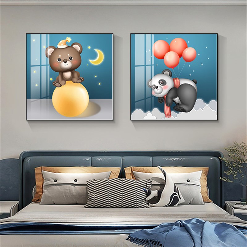 儿童房装饰画男孩卧室床头画背景墙挂画萌宠爱动物房间壁画