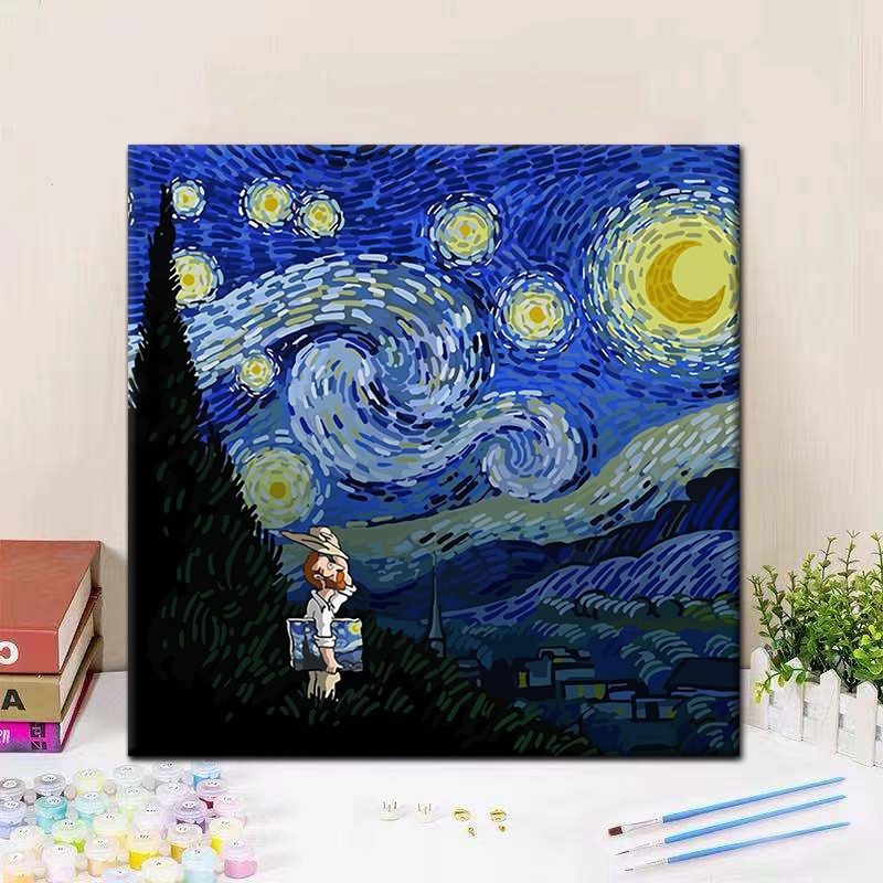 名名画梵星空数字油画手绘填充涂色油彩画客厅装饰挂画