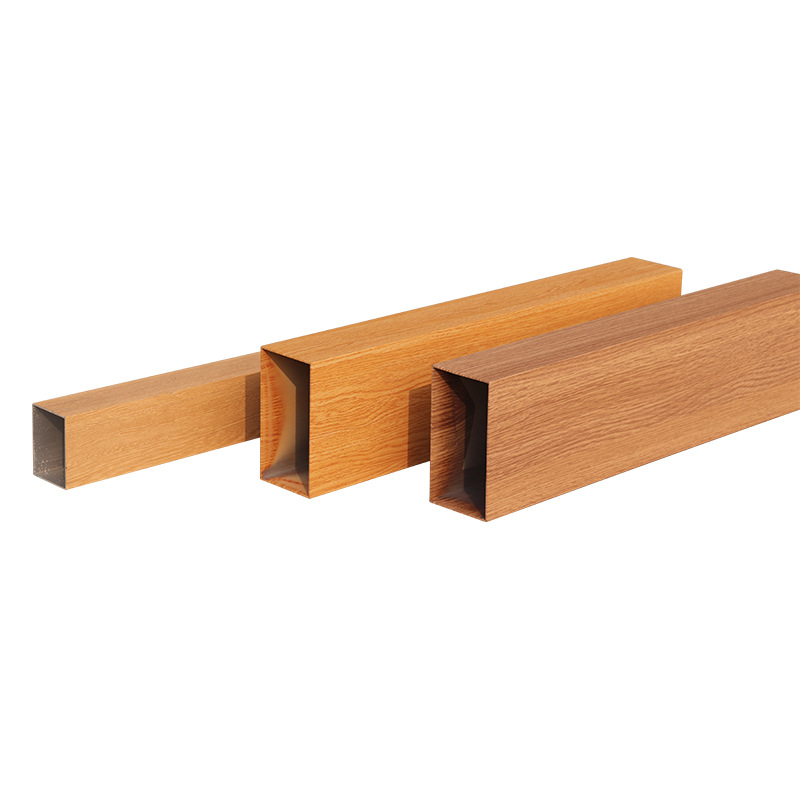 外墙室内隔断铝方管铝合金扁管热转印木纹凹槽方通格栅屏风铝型材