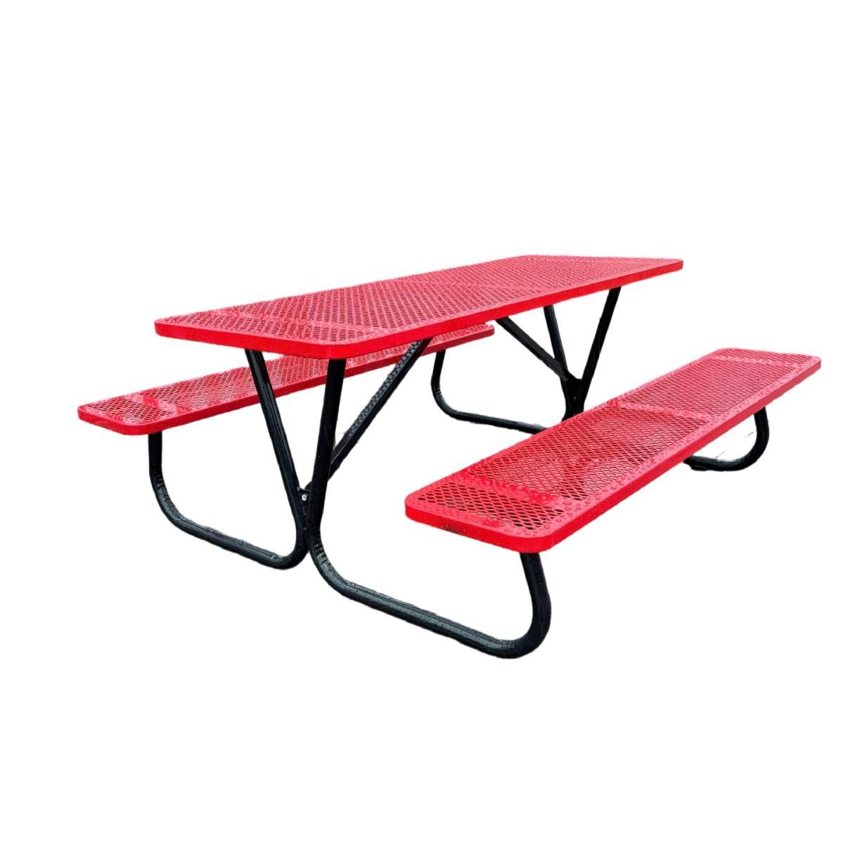 哇噢定制新款公园矩形金属座椅热浸塑钢制餐桌室外露天连体桌椅