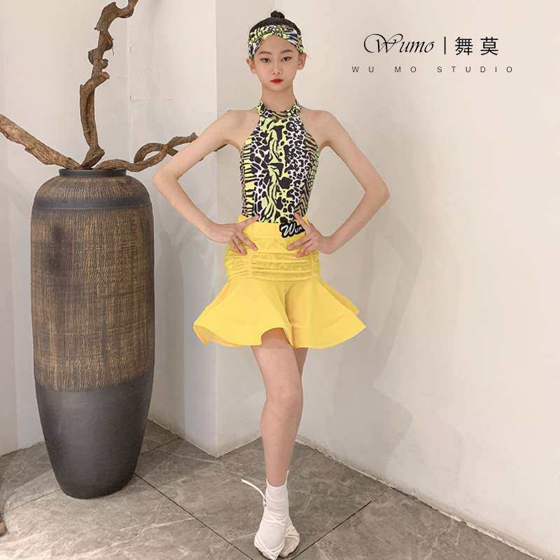 舞莫舞服女童拉丁舞服装春夏训练比赛表演少儿童分体时髦练功服