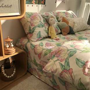 A5L温馨田园风花卉床上四件套纯棉文艺1.5m米被套床单三件套