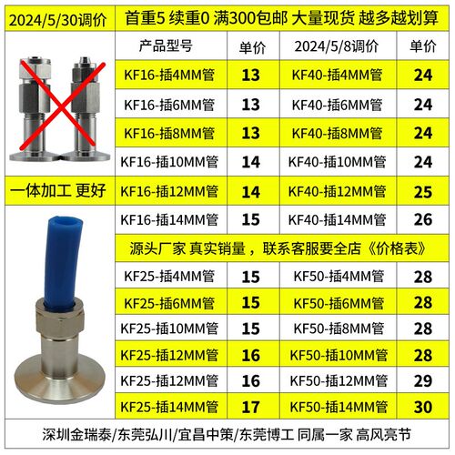 不锈钢真空宝塔接头 快拧接头转 气管接头KF16 KF25 真空皮接一体