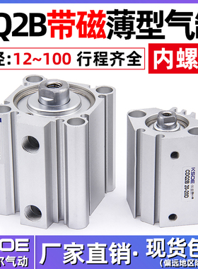薄型气缸CDQ2B/CQ2B12/16-20-25/32-40-50/63-80-100DZ内螺纹带磁
