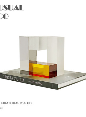 现代简约欧式轻奢三色水t晶几何体摆件书镇样板房售楼处软装饰品