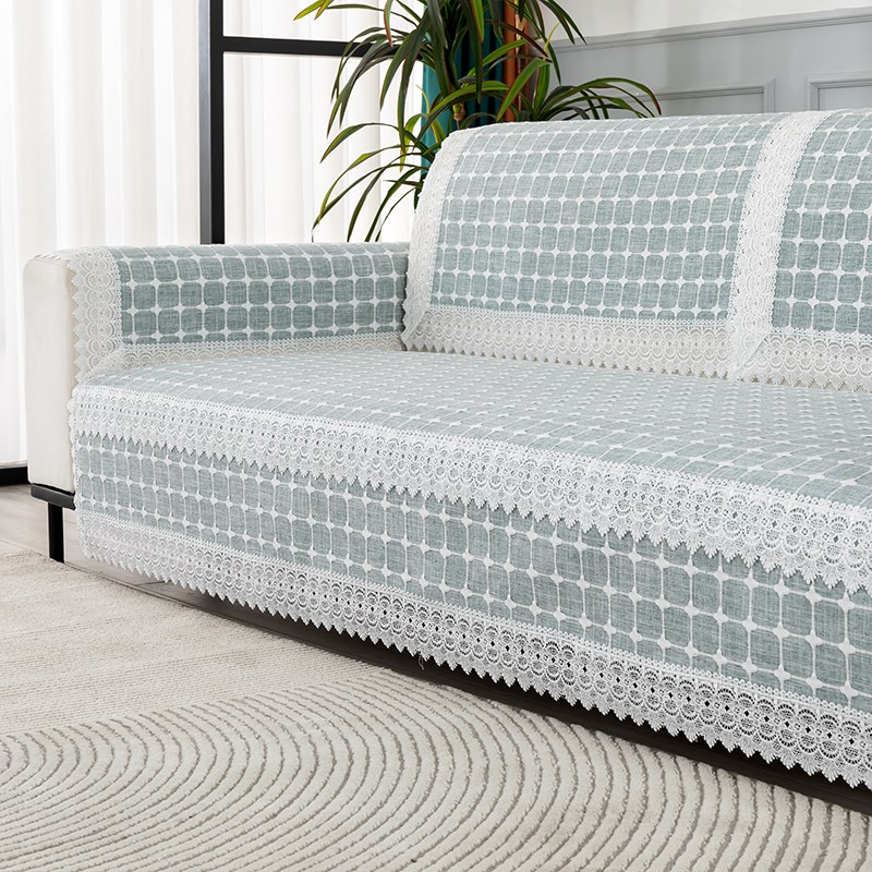 棉麻沙发垫巾靠背巾扶手巾坐垫盖布春秋格子简约现代Z四季可定制