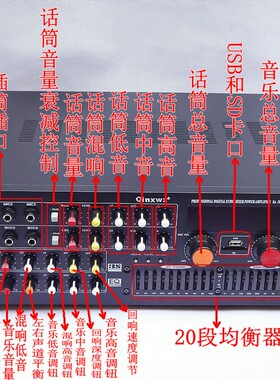 20段调音台家用大功率卡拉OuK功放机AV专业KTV卡包落地音响功放机