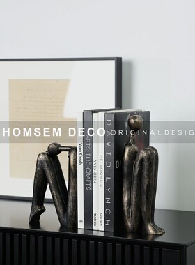 样板间客厅书房博古架复古做旧A艺术人物书挡摆件办公室书柜工艺