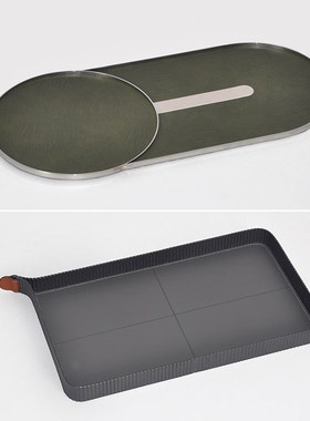 现代简约轻奢样板间创意金属皮A革托盘酒店玄关客厅茶几软装装饰