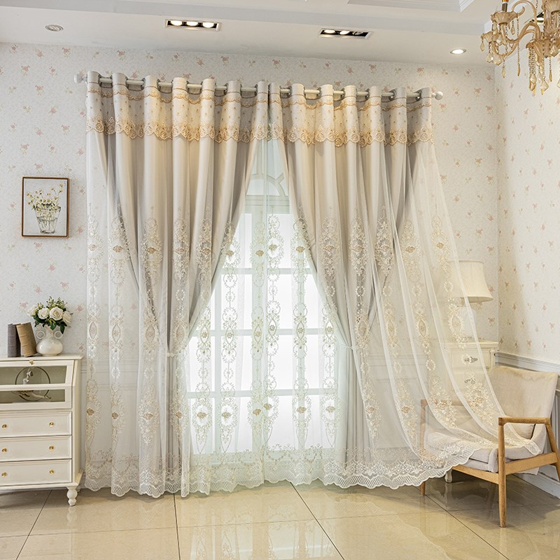 欧式高档大气奢华窗帘客厅卧室高遮光布纱一体P现代简约立体浮雕