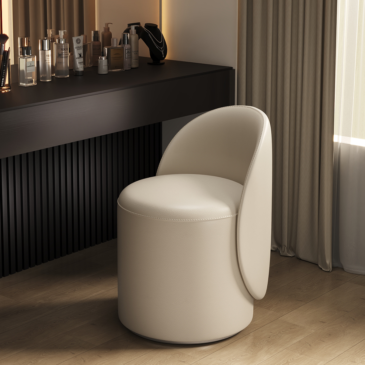 化妆凳轻奢高级感卧室极简网红化妆椅实木靠背2024新款Y梳妆台椅